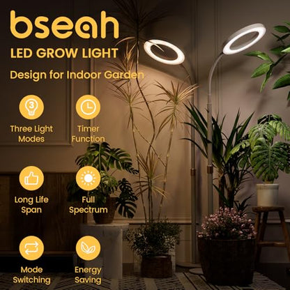 Plant Grow Light for Indoor Plants, Full Spectrum Grow Lamp with Pedestal Stand, Automatic Timer for 3H/9H/12H, Height Adjustable 51-67in White - color: White High