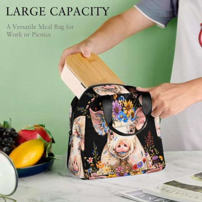 Pig Flowers Lunch Bag for Women Men | Insulated Lunch Box Leakproof Food Meal Containers Reusable Foldable 6L Capacity Lunch Tote Bags for Work Picnic Travel - color: style-8