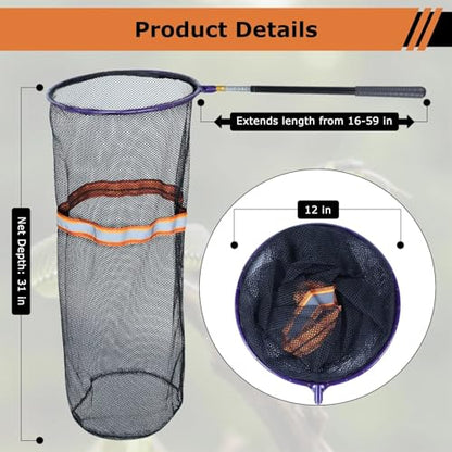 Snake Catcher Net, Rattlesnake Grabber Hnadling Tool, Reptile Catch Telescopic Pole Stick, Rattle Snake Removing and Catching Picke Extends to 59 Inches