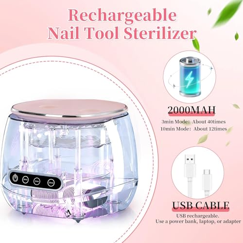 BQAN Rechargeable Nail Tool Cleaner, 3 Timers Mode Jewelry Cleaner, Portable 200ML Cleaning Machine for Nail Art Brushes, Drill Bits, Rings, Jewelry Home and Salon Use(Pink) - color: Pink