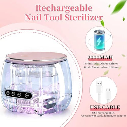 BQAN Rechargeable Nail Tool Cleaner, 3 Timers Mode Jewelry Cleaner, Portable 200ML Cleaning Machine for Nail Art Brushes, Drill Bits, Rings, Jewelry Home and Salon Use(Pink) - color: Pink