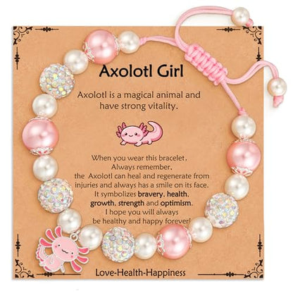 Axolotl/Horse Bracelet Gifts for Girls Kids, Charm Pearl Bead Bracelet Cute Stuff Birthday Jewelry for Daughter Granddaughter Teens - style: Axolotl-Girl-1