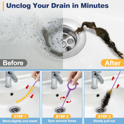 Drain Snake 35-Inch, Reusable Drain Clog Remover for Shower Drain, 5 Pack | Break-Resistant Metal Sink Snake with Nylon Layer, Flexible 0.23" Slim Drain Cleaner Tool for Bathroom, Bathtub, Kitchen Sink
