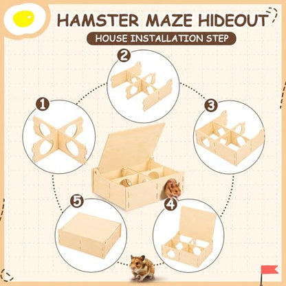 BreezeHug 4 Pcs Hamster Cage Accessories Hamster Platform Hideout Wooden Tunnel Ladder Playhouse Game Climbing Toy with Platform for Pets Dwarf Syrian Mice Degus Gerbils Squirrel(Enclosure) - style: Enclosure