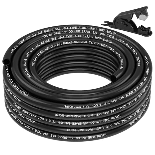 1/2" DOT Air Line, 35FT SAE J844 PA12 Nylon Air Tubing with Cutter | 1/2" DOT-Approved Brake Line, Flexible PA12 Nylon Tubing for Air Suspension Kit, Truck Trailer Brake System & Fluid Transfer - size: 1/2" OD 35FT