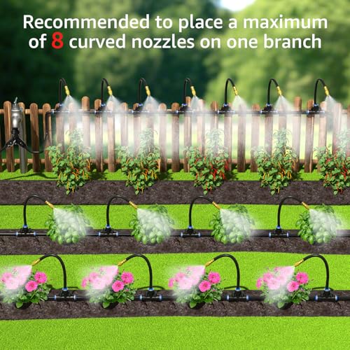 Bluepro Drip Irrigation System 7.8inch 1/4", 2026-Upgrade Garden Sprinkler Kit with 12PCS 360° Adjustable Copper Nozzles, Automatic Misting Watering System for Raised Beds, Greenhouse, Lawn, Patio - size: 7.8inch
