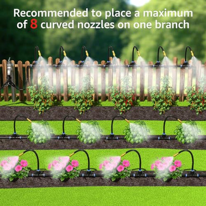 Bluepro Drip Irrigation System 7.8inch 1/4", 2026-Upgrade Garden Sprinkler Kit with 12PCS 360° Adjustable Copper Nozzles, Automatic Misting Watering System for Raised Beds, Greenhouse, Lawn, Patio - size: 7.8inch