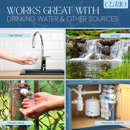 Clario - 25 in 1 Water Tester for Drinking Water - Water Hardness Test Kit for Aquarium, Well, Pool, and Hot Tub - 100 Complete Drinking Water Test Kit - Detects Lead, Chlorine, pH, Hardness and More