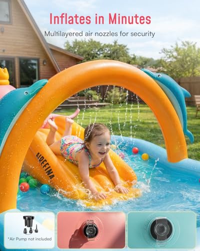 Airefina Inflatable Kiddie Pool, Detachable Octopus King Toddler Pool with Water Slide Splash Pad, Inflatable Play Center with Turtle Toss Target for Backyard, Garden, Water Park, Ages 3+ - size: Octopus King