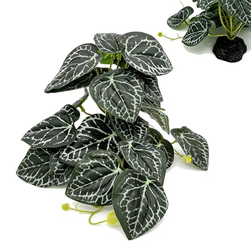 Reptile Plants Terrarium Decor, Artificial Fake Plants for Bearded Dragon, Leopard Gecko, Snake, Crested, Ball Python Tank (Black Crystal Anthurium Leaf + Base) - color: Black Crystal Anthurium Leaf + Base