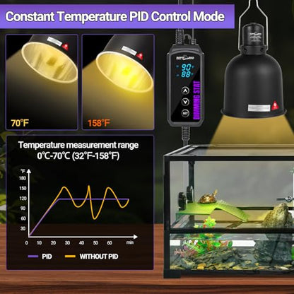 REPTI ZOO Reptile Dimming Thermostat, PID Temperature Controller with LED Digital Screen, Reptile Thermostat for Reptile Heat lamp Blub & Mat Heaters, Memory Function