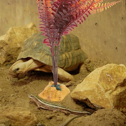 GLEAVI Artificial Reptile Tank Plants for Gecko and Tortoise Enclosure, Realistic Yellow Autumn Fern Plastic Terrarium Ornament Leaves for Snake Habitat Accessories
