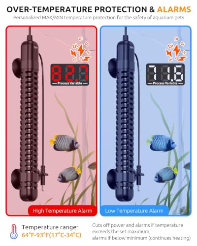 SEAOURA Aquarium Heater, 150W Fish Tank Heaters for 15-30 Gallon, Submersible Turtle Heater with LED Controller, Safety Protection & Auto Power-Off, Saltwater Freshwater - size: Tank for 15-30 Gallon
