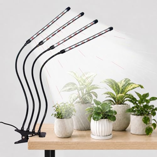 Grow Light for Indoor Plants - Upgraded Version 80 LED Lamps with Full Spectrum & Red Blue Spectrum, 3/9/12H Timer, 10 Dimmable Level, Adjustable Gooseneck,3 Switch Modes (4 Heads Full Spectrum) - size: 4 heads full Spectrum