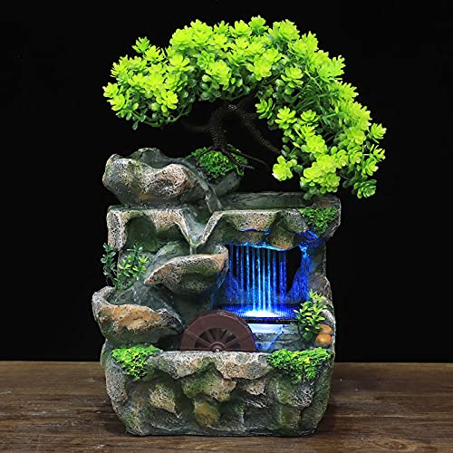 Tabletop Fountain Waterfall Water Fountains Indoor with LED Lights Desktop Relaxation Rockery Landscape Water Fountains Decoration for Home Office Bedroom Desk Decor