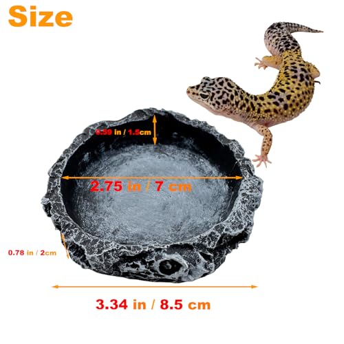3 Pack Small Reptile Food and Water Bowls, Reptile Feeding Terrarium Bowls for Bearded Dragon Lizard Frog Gecko Tortoise Hermit Crab Snail (Black B) - color: Black - 3 Pack Round Bowls