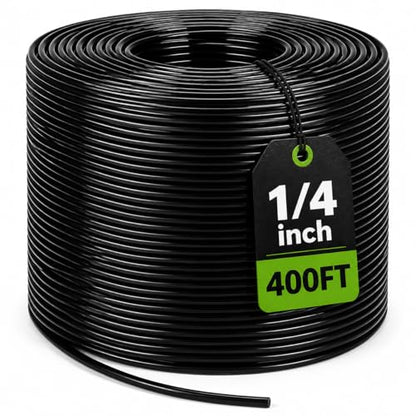 400FT 1/4” Drip Irrigation Tubing, 7mm OD x 4mm ID Hose, Black | Durable UV-Resistant Hose, Compatible with 1/4" Barbed Tees, Micro-Emitters & Misters for Home Garden Watering Systems - size: 400FT