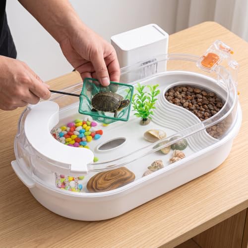 Turtle Tank for Aquatic Turtles, Anti Desktop Turtle Habitat Terrarium with External System