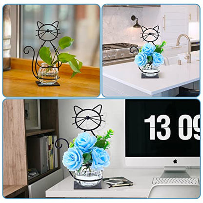 Desktop Cat Planter Propagation Station, Glass Vase Metal Stand | Cute Cat Metal Holder,Thoughtful Gift for Cat Lovers, Hydroponic Vase, Home Office Accent, Great for Small Plants & Cuttings - color: Cat