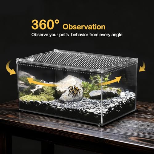 Reptile Tank,Escape Proof Magnetic Lid Tarantula Enclosure XLarge | Easy Clean Seamless Base Hermit Crab Habitat,Stackable Lizard Terrarium,Cross Ventilation Starter Leopard Gecko Cage,Frog Box - size: XL(15.74x9.84x7.8 IN)