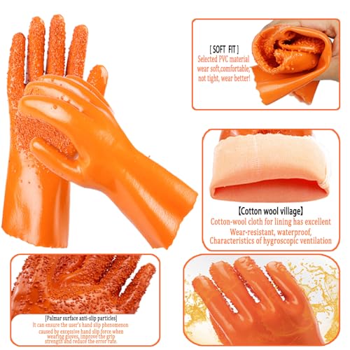 6 Pairs Sewer Gloves PVC Coated Non-Slip Oil & Chemical Resistant | 6 Pairs PVC Coated Sewer Gloves, Abrasion Resistant, Non-Slip Grip, Oil & Chemical Resistant for Drain Cleaning & Plumbing. - color: 6 Pairs Orange