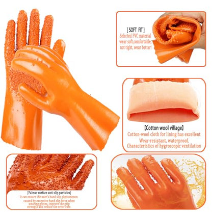 6 Pairs Sewer Gloves PVC Coated Non-Slip Oil & Chemical Resistant | 6 Pairs PVC Coated Sewer Gloves, Abrasion Resistant, Non-Slip Grip, Oil & Chemical Resistant for Drain Cleaning & Plumbing. - color: 6 Pairs Orange