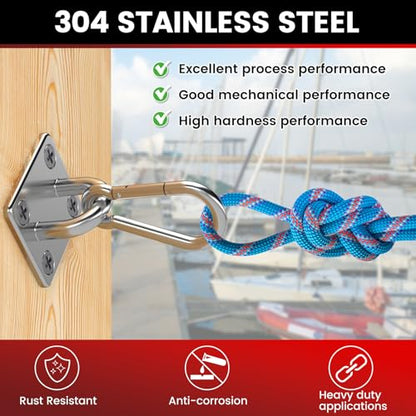 304 Stainless Steel Pad Eye Snap Hook, M5 Ceiling Hook 500Lb,8Pcs | Hanging Kit with Screws for Hammock Chair Swing, Yoga Gym Equipment, Sun Shade Sail, Plant Hangers & Marine Boat Hardware - size: 2 Inch, style: Square