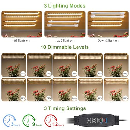 8.6'' LED Grow Light Strips, Full Spectrum 3500K Grow Lights for Indoor Plants, 4 Head with 3/9/12H Timer, 10 Dimmable Levels, Suitable for Seedling, Succulent, Plant Shelf and Greenhouse, 2-Pack - color: 4 Head 2 Pack