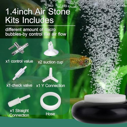 hygger Mini Aquarium Air Stone,Small Bubble Stone Fish Tank Oxygen Stone Ultra Silent Deep Dissolving Oxygen Diffuser Kit for Aquarium Fish Tank and Hydroponic - size: 1.4 Inch