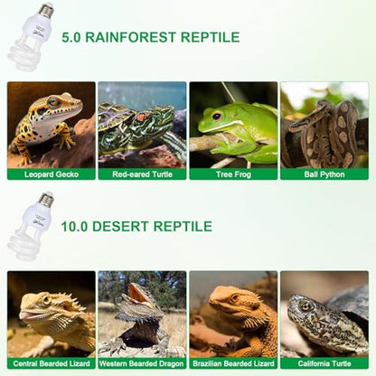 UVB Bulb 5.0 UVA UVB Reptile Light Bulb, 13W UVB Light for Reptiles UVB Lamp for Turtle Frog Snake Chameleon Ball Python Iguana Tank - size: 5.0-5.3 Inch