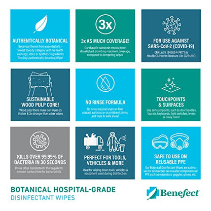 Benefect Botanical Disinfecting Wipes - (250 Wipe Count) Natural, No Residue - Antibacterial Disinfectant, Multi-Surface Cleaning and Sanitizing Wipes - size: 250 Count (Pack of 1)