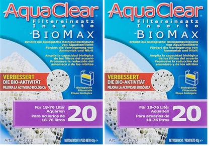 Aqua Clear AquaClear 20 BioMax, Aquarium Filter Replacement Media, A1370A1 (Pack of 2) - size: AC20 (Old) 2-Pack
