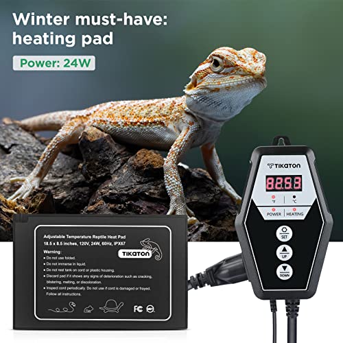Tikaton Reptile Heating Pad and Digital Thermostat Combo Set, Under Tank Heater for 10-20gal/30-40gal Tank, Terrarium Heat Mat for Turtle/Snake/Lizard/Frog/Spider/Plant Box - size: 1 Pack-18.5" X 8.5"