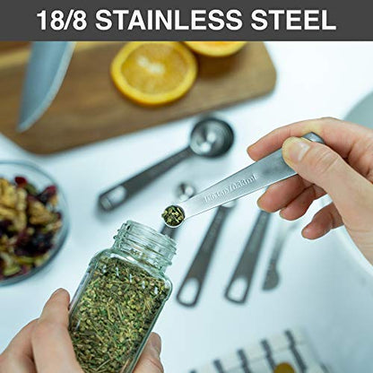 BALCI Stainless Steel Measuring Spoons - Set of 9 + Leveler | Heavy duty 18/8 stainless steel measuring spoon set with US & metric measurements for dry and liquid ingredients. - size: 9 Spoons and Leveler