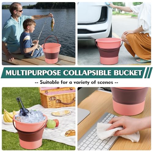 Collapsible Bucket 1.3 Gallon/5L Small Plastic ousehold Cleaning Mop Buckets Foldable Water Bucket for Car Wash Fishing Camping Beach (Pink) - color: Pink