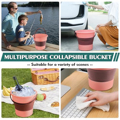 Collapsible Bucket 1.3 Gallon/5L Small Plastic ousehold Cleaning Mop Buckets Foldable Water Bucket for Car Wash Fishing Camping Beach (Pink) - color: Pink