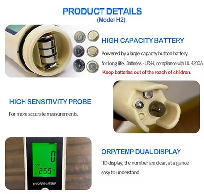 4-in-1 Digital pH/ORP / H2 / Temp Meter with ATC, 0.01 Resolution High Accuracy Hydrogen Concentration Tester for Drinking Water Hydroponics Aquariums Swimming Pool Laboratory - style: 4-in-1 liquid tester pH/ORP/H2/Temp