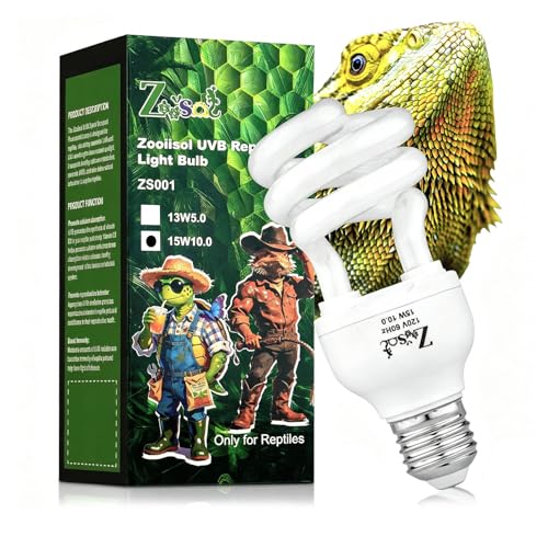 UVB Light Bulb for Reptiles 15W 10.0 High UVB-Transmitting-Glass Tube Spiral Lamp UVA UVB Reptile Light for Bearded Dragon - size: 15W10.0