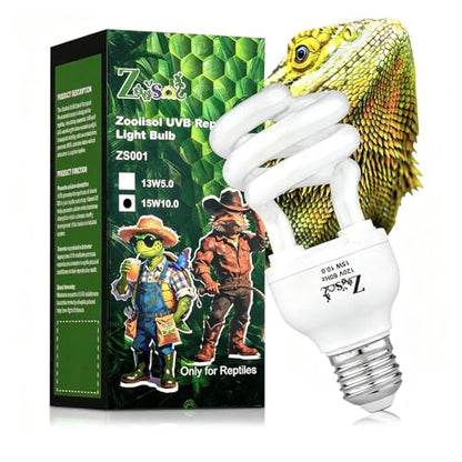 UVB Light Bulb for Reptiles 15W 10.0 High UVB-Transmitting-Glass Tube Spiral Lamp UVA UVB Reptile Light for Bearded Dragon - size: 15W10.0