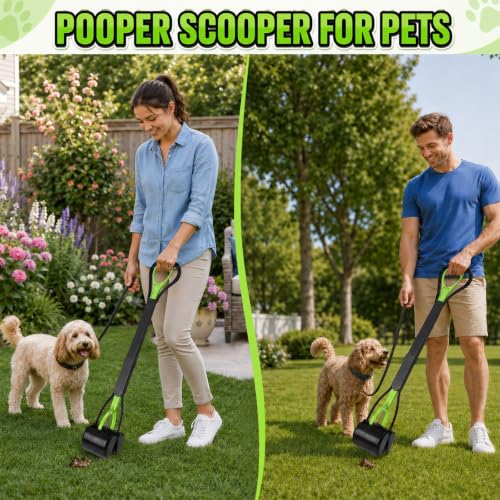 31inch Large Pooper Scooper for Dogs with Long Handle, Sturdy & Durable, Not Easy to Break, Lightweight & Easy to Use, Easy to Pick Up from Grass and Gravel | Less Bend Down, One-hand Operate Pick up for all Surface, Heavy Duty Poop Scooper for Large Medi