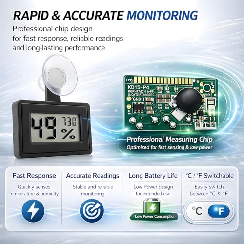 2 Pcs Suction Cup Reptile Thermometer Hygrometer, Fast-Read °F/°C Digital Temp&Humidity Gauge for Terrarium Tank Enclosure,for Gecko,Bearded Dragon,Snake,Tortoise,Hermit Crab,Jumping Spider (Black) - color: Black