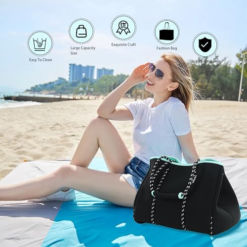Hibala Neoprene Multipurpose Beach Bag,Gym/Travel/Pool Bag,Tote For Women&Men - color: Black