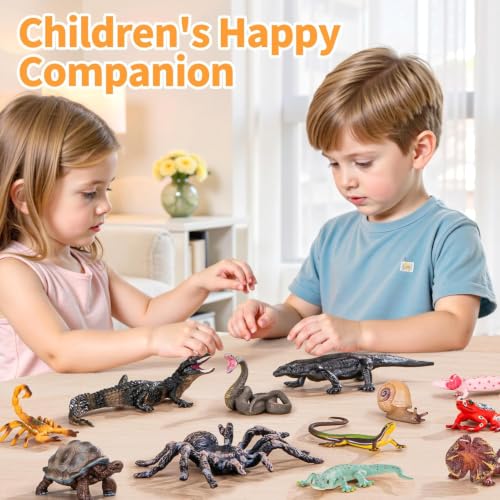 14PCS Reptile Animal Figurines Toys Desert Amphibians Sand Toys for Kids 3+ | with Axolotl,Lizard,Snake,Spider,Komodo Dragon,Alligator,Rainforest Cold Blooded Plastic Animals Figures Party Favors - style: 14PCS Reptile Animals-1
