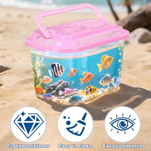 Leinuosen 12 Pcs Plastic Reptile Terrariums Carrier Cage Small Fish Transport Container with Handle Tarantula Enclosure Snake Breeding Box Hatching Container Clear Tank Aquarium for Crab Turtle