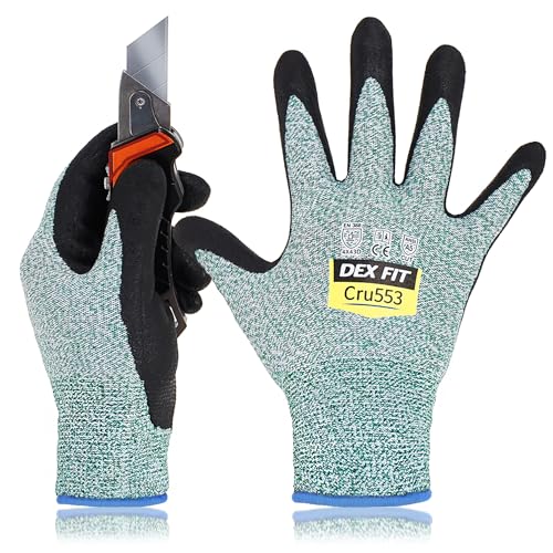 DEX FIT Level 5 Cut Resistant Gloves Cru553, 3D-Comfort Fit, Firm Grip, Thin & Lightweight, Touch-Screen Compatible, Durable, Breathable & Cool, Machine Washable; Green XS (6) 1 Pair - color: Green, size: X-Small