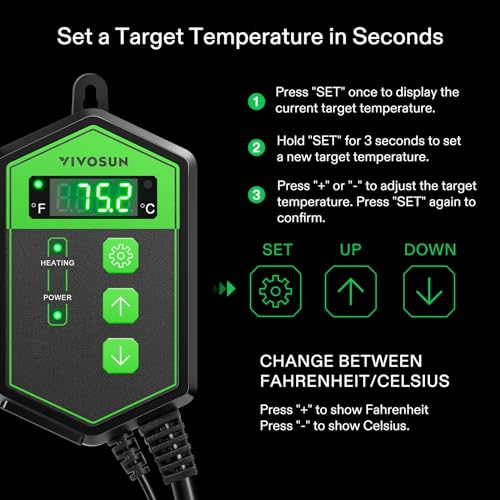 VIVOSUN Digital Heat Mat Thermostat Controller, 40–108 ºF 1000W for Reptiles, Seedlings, Germination, Incubation and Fermentation | 40–108 ºF 1000W for Reptiles, Seedlings, Germination, Incubation and Fermentation