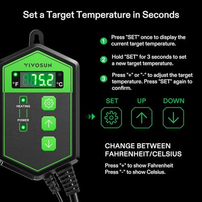 VIVOSUN Digital Heat Mat Thermostat Controller, 40–108 ºF 1000W for Reptiles, Seedlings, Germination, Incubation and Fermentation | 40–108 ºF 1000W for Reptiles, Seedlings, Germination, Incubation and Fermentation