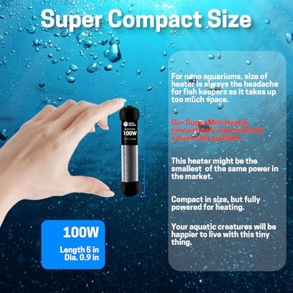 AquaMiracle Upgraded 100W Small Aquarium Heater Fish Tank Heater Turtle Heater Super Mini Aquarium Heater, Dry-Run/Overheating Protection and Memory Function, Dual LED Display, for 10-20 Gal Tanks - size: For 10-20 Gal Aquariums