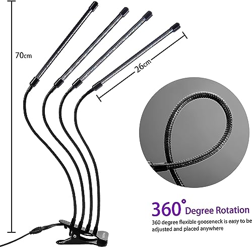 LEOTER Grow Light for Indoor Plants - Upgraded Version 80 LED Lamps with Full Spectrum & Red Blue Spectrum, 3/9/12H Timer, 10 Dimmable Level, Adjustable Gooseneck,3 Switch Modes - size: 4 heads 1 pack
