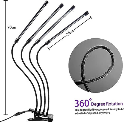 LED Grow Lights for Indoor Plants 2-Pack, Full Spectrum & Red Blue Spectrum Plant Growing Lamps with 3/9/12H Timer, 10 Brightness Levels, Clip-on Desk Plant Lights for Seedlings, Succulents, Flowers - size: 4 heads 2 pack